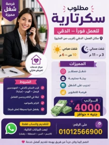 وظيفة استقبال في شركة في الدقي